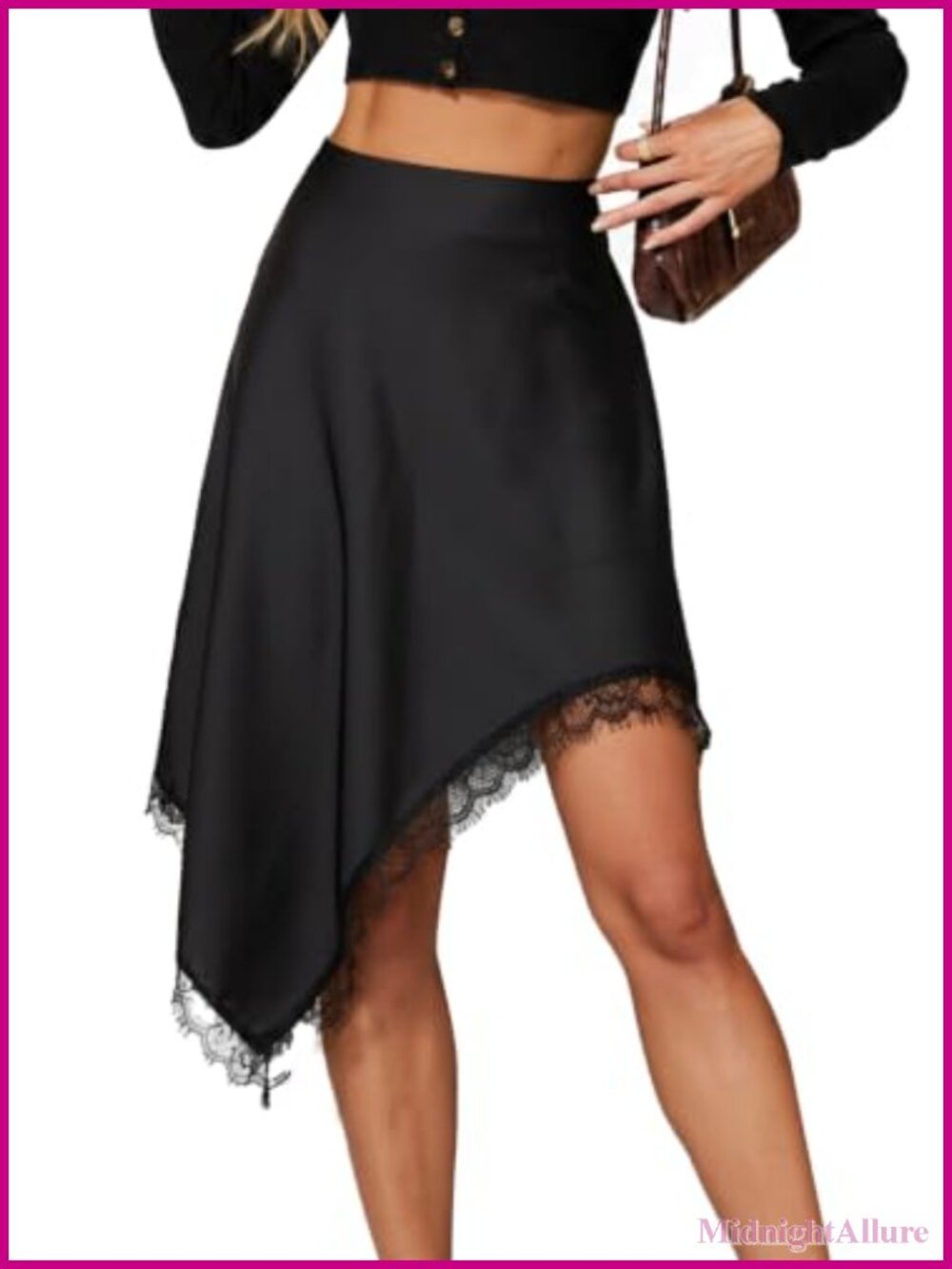 Silky 100% Polyester Asymmetrical Eyelash Lace Trim Skirt
